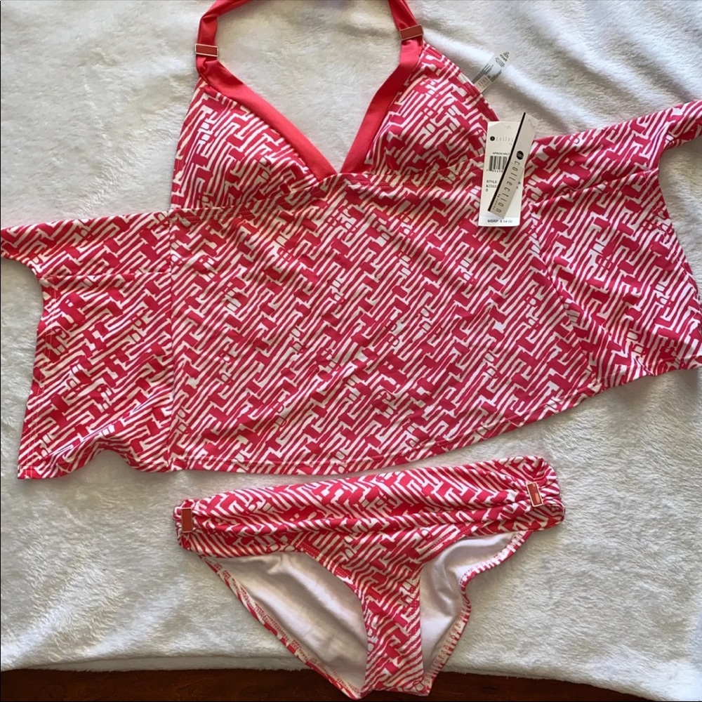 Collections by Raisins Pink and White Tankini size Small